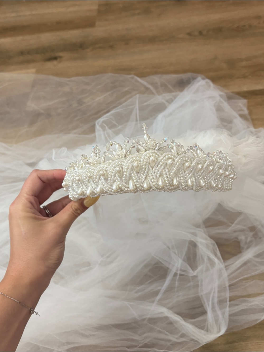 Pearl Beaded Bridal Tiara - White